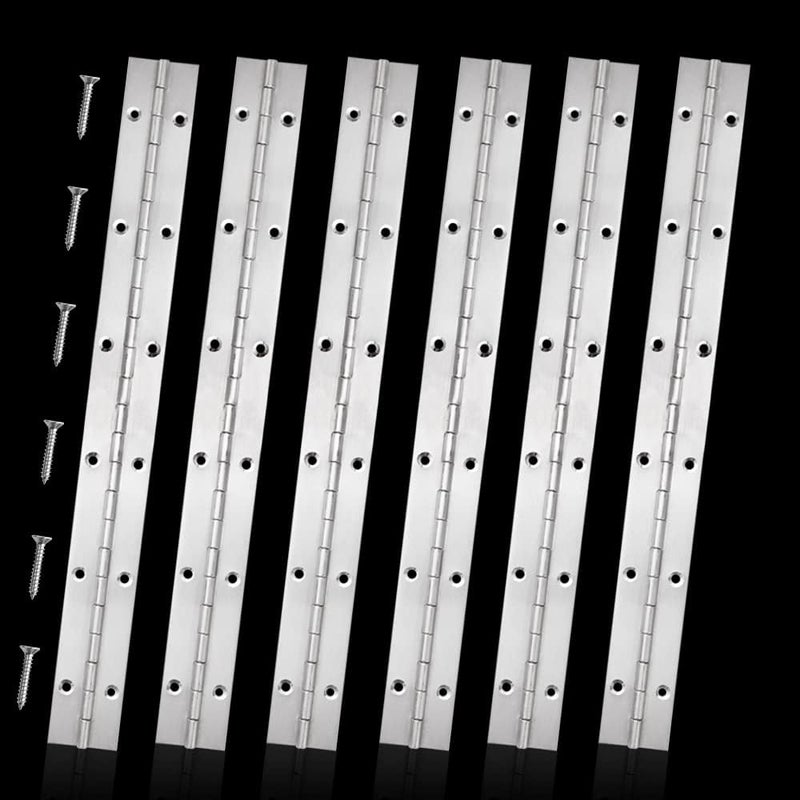 FVSEC 6 Pack 12 Inch Piano Hinge, Heavy Duty Continuous Hinge with Holes for Cabinets Boat Marine Door, 304 Stainless Steel 0.04" Leaf Thickness 1.2'' Open Width - Image 1